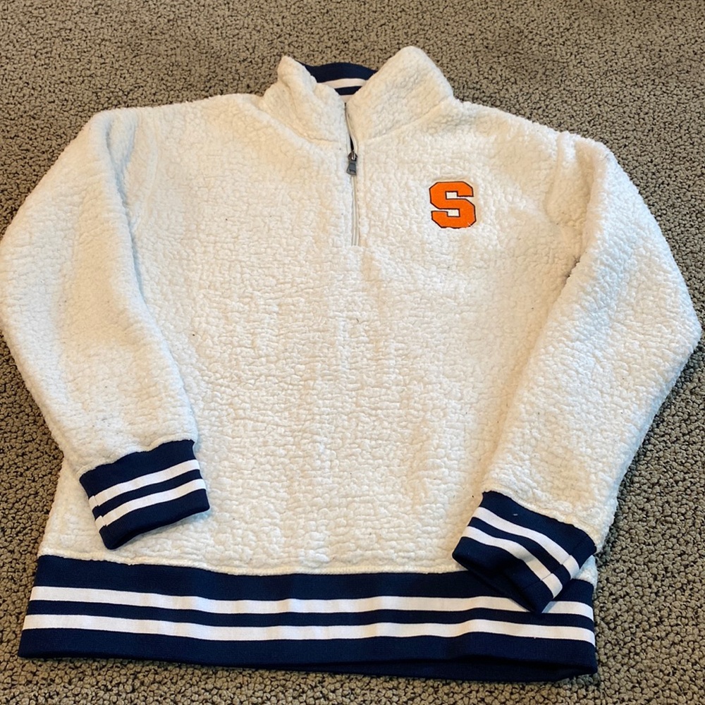 Syracuse University Sherpa 1/4 Zip White & Navy Pullover Fleece Size XS Like New